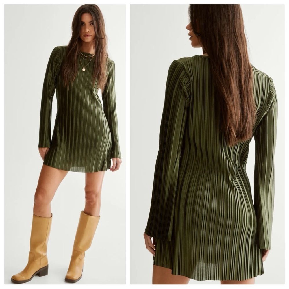 Nasty Gal Plisse Tunic Mini Dress in Army Green - size S - MSRP $49.90!!